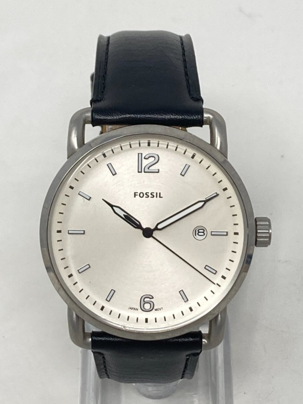 Fossil Commuter Mens Watch 52mm Silver Tone Date Black Leather New Battery - Picture 3 of 15